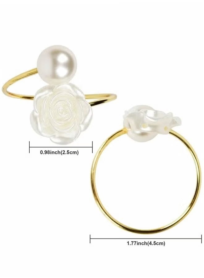 JOGAMS 6Pcs Napkin Rings White Rose Pearl Dining Table Ring Holder Vintage Paper Towel Rings for Valentine's Day Wedding Banquet Home Decorations - Image 5