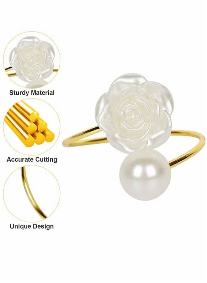 JOGAMS 6Pcs Napkin Rings White Rose Pearl Dining Table Ring Holder Vintage Paper Towel Rings for Valentine's Day Wedding Banquet Home Decorations - Image 2