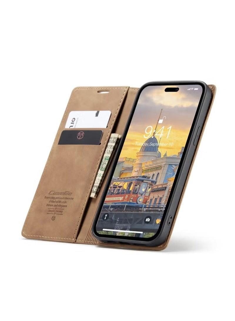 CaseMe iPhone 15 Pro Leather Case Wallet Flip Cover Card Slots Magnetic Closure Stand Phone Holder Function Fold Shockproof Protective Full Protection Anti-drop Anti-scratch Accessory For iphone 15 Pro - Image 2