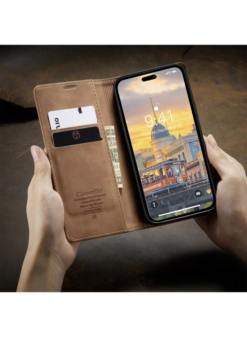 CaseMe iPhone 15 Pro Leather Case Wallet Flip Cover Card Slots Magnetic Closure Stand Phone Holder Function Fold Shockproof Protective Full Protection Anti-drop Anti-scratch Accessory For iphone 15 Pro - Image 4