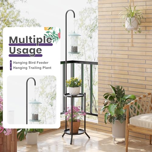 Wieghda 2-Tier Metal Plant Stand with Hanging Hook, Indoor Outdoor Plant Shelf,Heavy Duty Plant holder Rustproof Iron Multiple Plant Round Supports Rack for Planter Corner Garden Balcony Patio (Black) - Image 5
