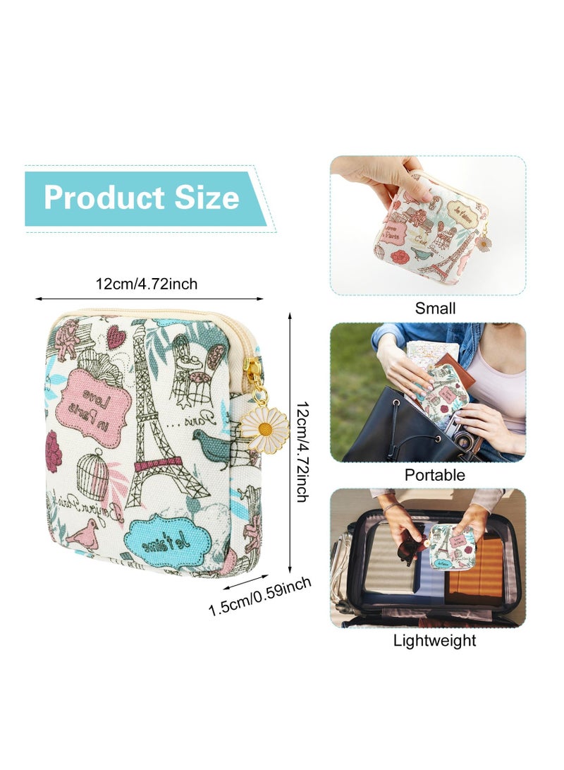 Excefore 2 Pack Portable Sanitary Napkin Storage Bag, Pouch Tampon Pantyliners Menstrual Purse Daisy Zipper, Suitable for Feminine Products Gifts (Tower) - Image 3