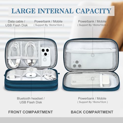 FYY Electronic Organizer, Travel Cable Organizer Bag Pouch Electronic Accessories Carry Case Portable Waterproof Double Layers Storage Bag for Cable, Cord, Charger, Phone, Earphone, Medium Size, Green - Image 3