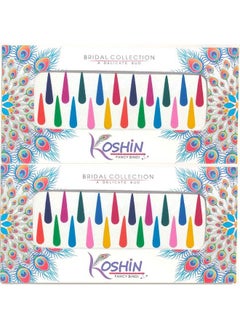 Multi Color Large Tilak Shape Size (Height 2.3 Cm X Width 6 Mm) Forehead Bindis For Women Ladies Pack Of 2