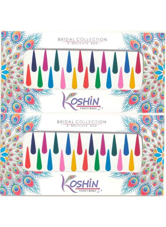 KOSHIN - Multi Color Large Tilak Shape Size (Height 2.3 Cm X Width 6 Mm) Forehead Bindis For Women Ladies Pack Of 2 - Image 1