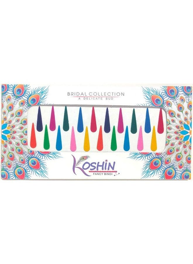 KOSHIN - Multi Color Large Tilak Shape Size (Height 2.3 Cm X Width 6 Mm) Forehead Bindis For Women Ladies Pack Of 2 - Image 1