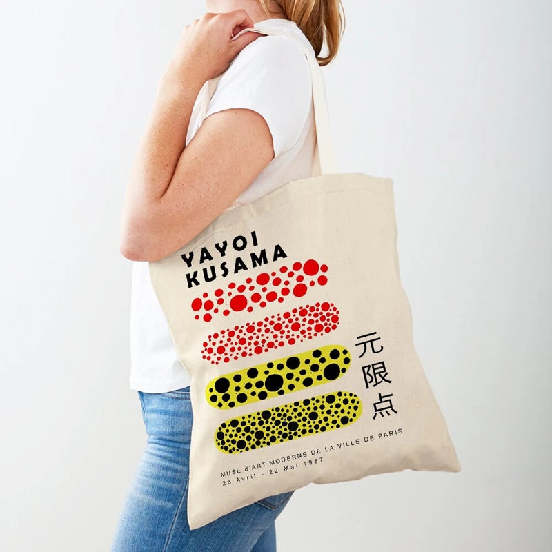 Yayoi Kusama Art Shopping Bag Women Abstract Casual Shopping Bag Women Canvas Tote Travel Handbag - Image 1