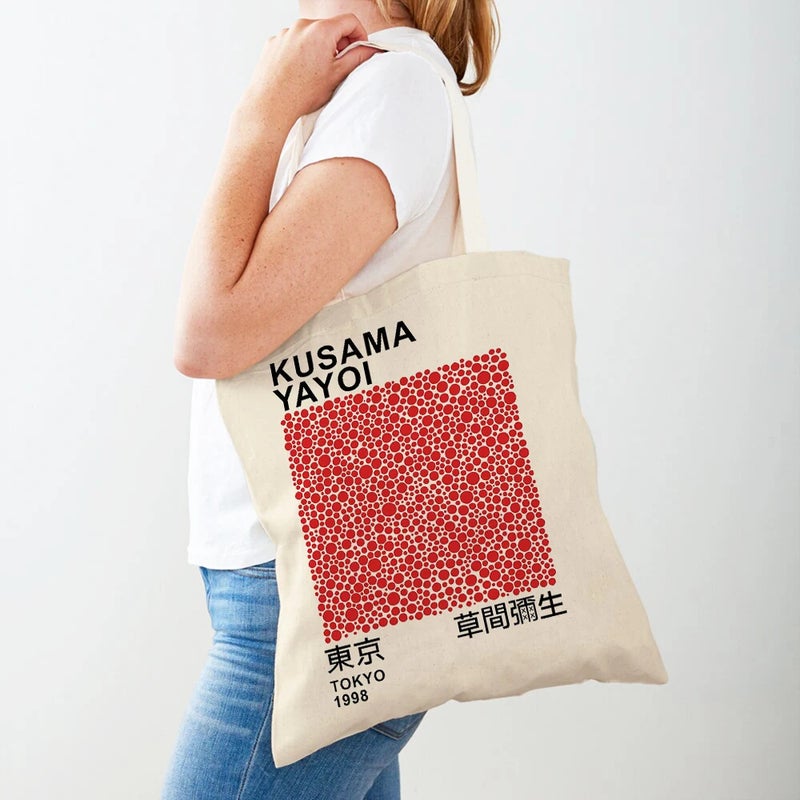 Yayoi Kusama Art Shopping Bag Women Abstract Casual Shopping Bag Women Canvas Tote Travel Handbag - Image 3