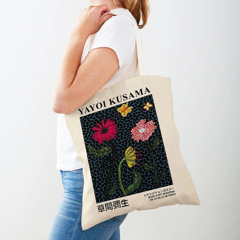 Yayoi Kusama Art Shopping Bag Women Abstract Casual Shopping Bag Women Canvas Tote Travel Handbag - Image 4