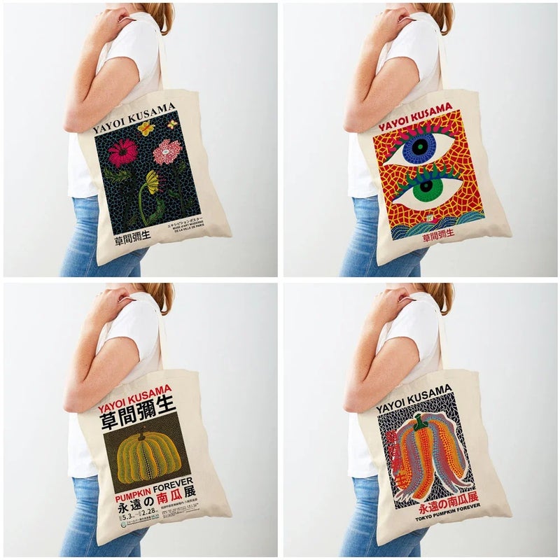 Yayoi Kusama Art Shopping Bag Women Abstract Casual Shopping Bag Women Canvas Tote Travel Handbag - Image 2