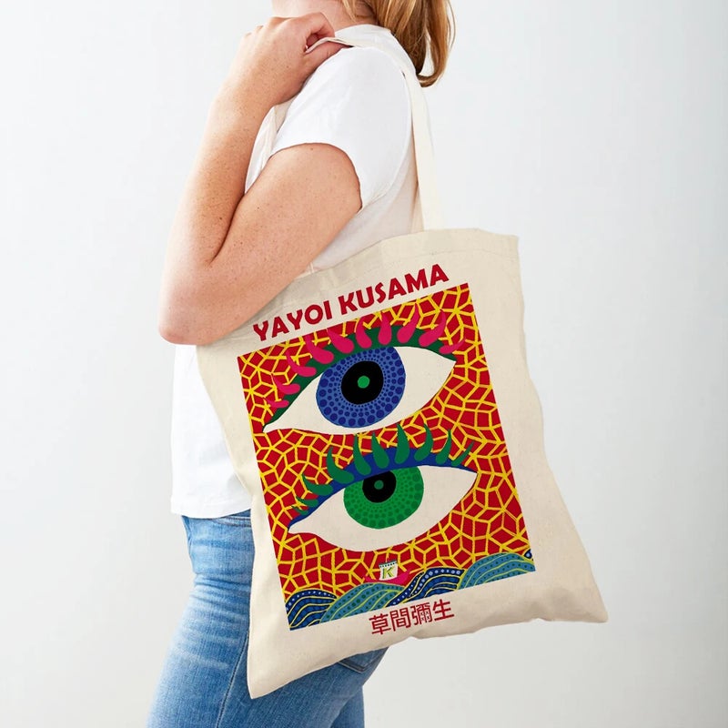 Yayoi Kusama Art Shopping Bag Women Abstract Casual Shopping Bag Women Canvas Tote Travel Handbag - Image 5