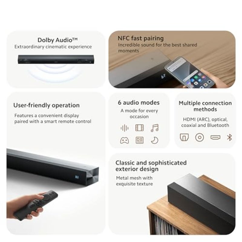 Soundbar Pro 2.0 قناة للمسرح المنزلي، مصنوع من سبائك الألومنيوم، أسود، صوت Dolby غامر - Image 2