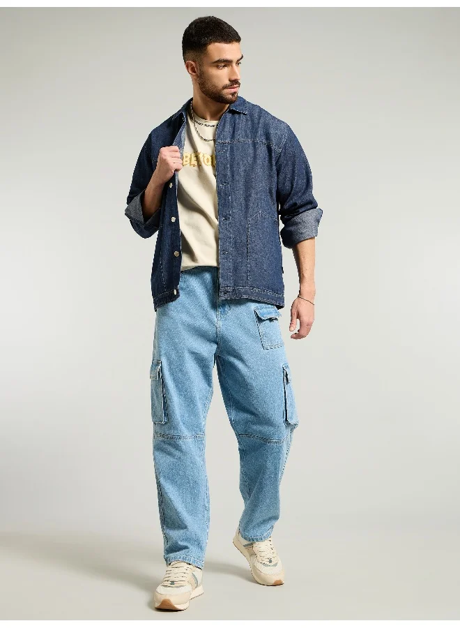 Beyoung Dark Blue Denim Jacket Shirt