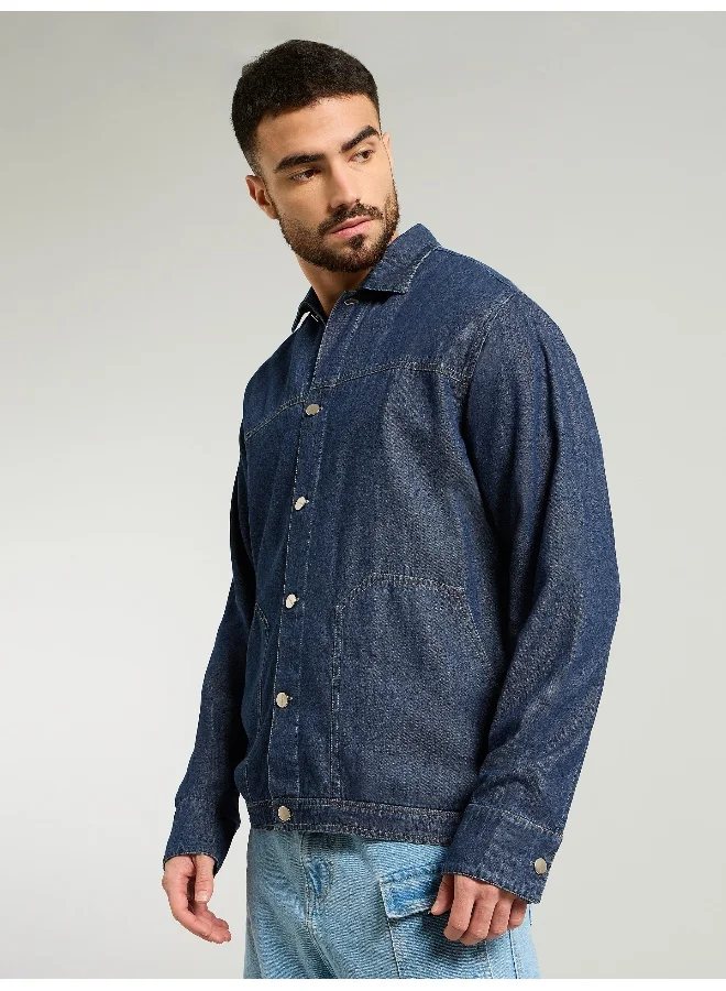 Beyoung Dark Blue Denim Jacket Shirt