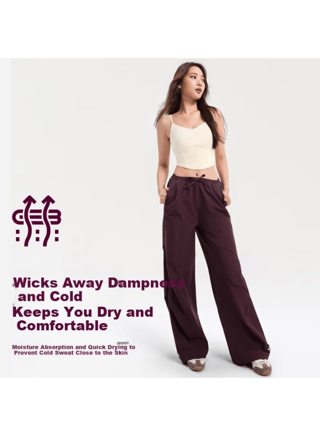Vfu Women's Workwear Quick-dry Sports Pants New Straight Slim Wrinkle-resistant Outdoor Hiking Autumn Cherry Red Lacquer M - Image 1