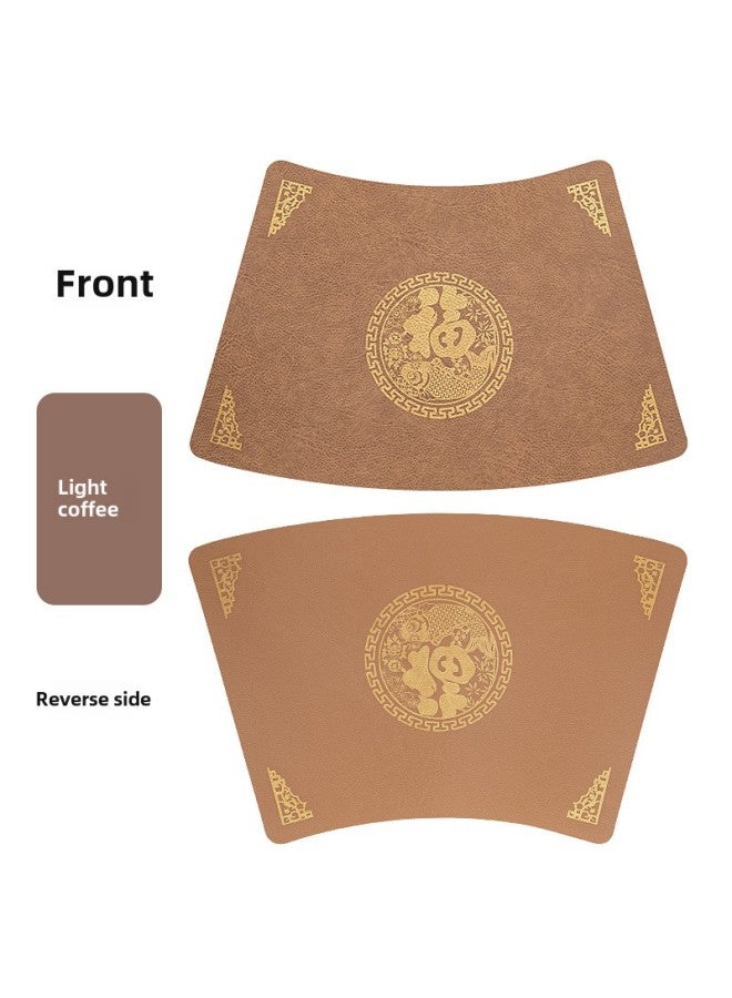 إسكدنيا مفرش طاولة جلد فوزي على شكل مروحة على الطراز الصيني، مفرش طاولة مستديرة عازل لطاولة الطعام، مفرش طاولة طعام غربي متقدم، مفرش وعاء عازل للماء، اللون: بني فاتح، المواصفات: حجم صغير 43*27 - Image 1