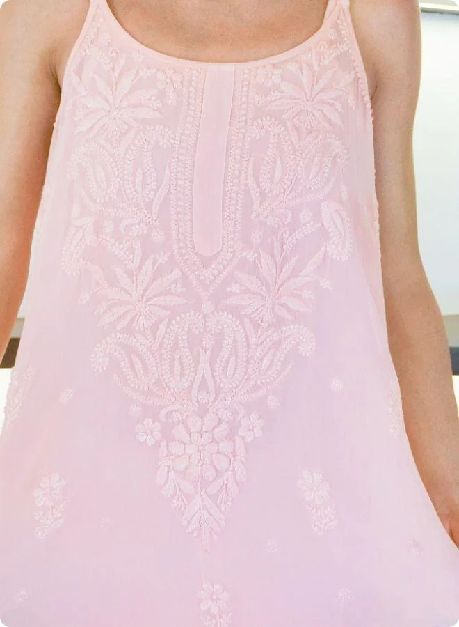 #Be Light Peach Sleeveless Embroidered Kurti