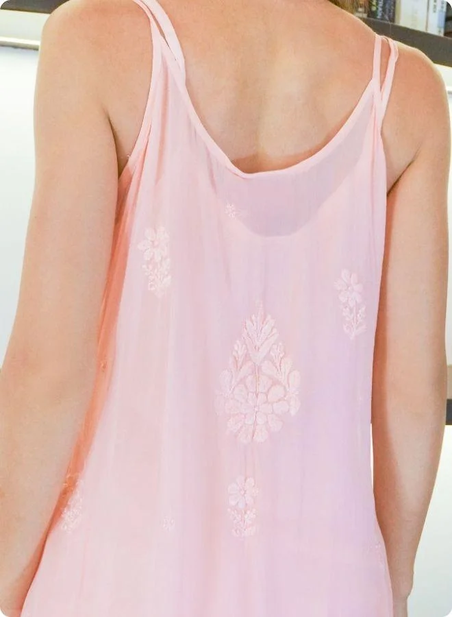 #Be Light Peach Sleeveless Embroidered Kurti