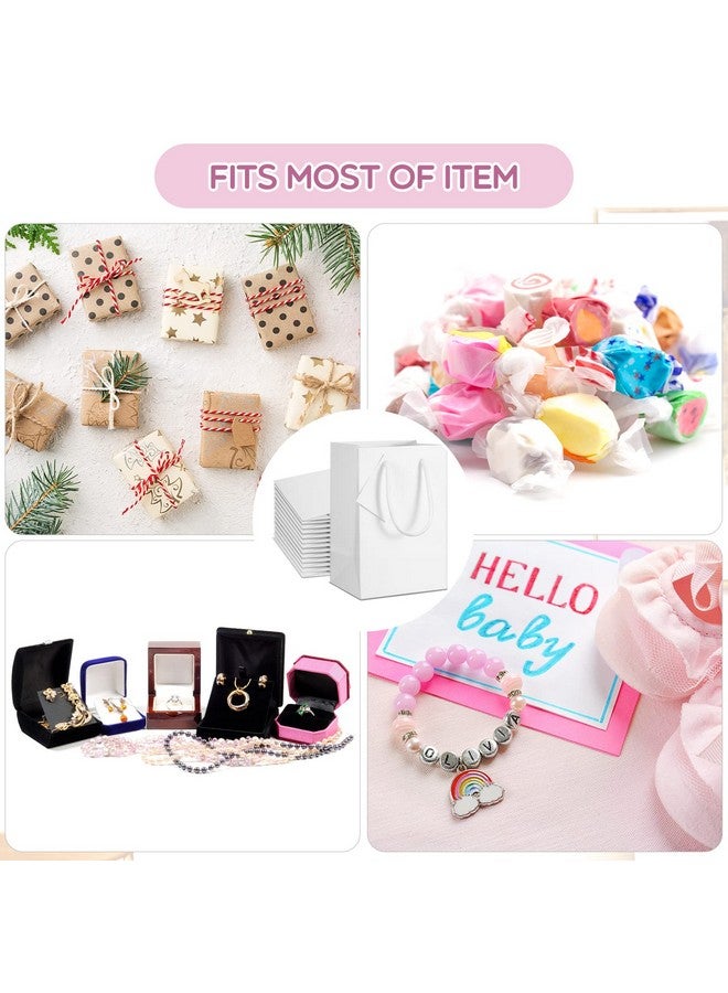 شير أكياس هدايا بيضاء من شير، 50 قطعة، مقاس 5.3 × 3.7 × 8.1 بوصة، أكياس هدايا ورقية صغيرة لامعة بمقابض، أكياس هدايا للحفلات، أكياس هدايا لحفلات الزفاف وأعياد الميلاد وحفلات استقبال المولود - Image 4