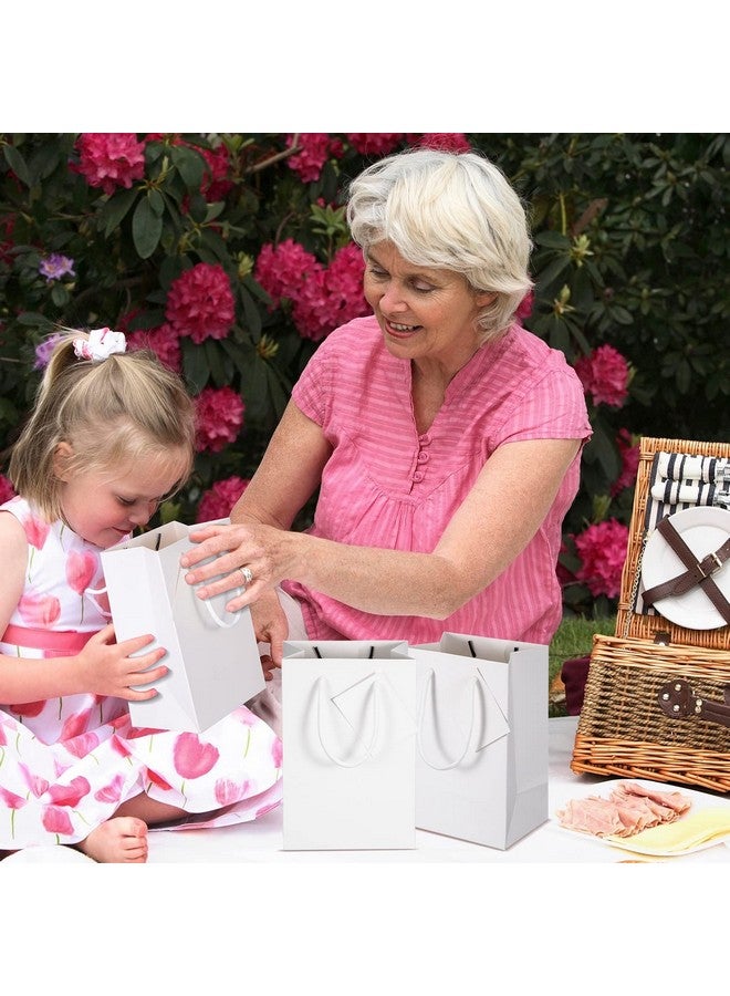 شير أكياس هدايا بيضاء من شير، 50 قطعة، مقاس 5.3 × 3.7 × 8.1 بوصة، أكياس هدايا ورقية صغيرة لامعة بمقابض، أكياس هدايا للحفلات، أكياس هدايا لحفلات الزفاف وأعياد الميلاد وحفلات استقبال المولود - Image 2