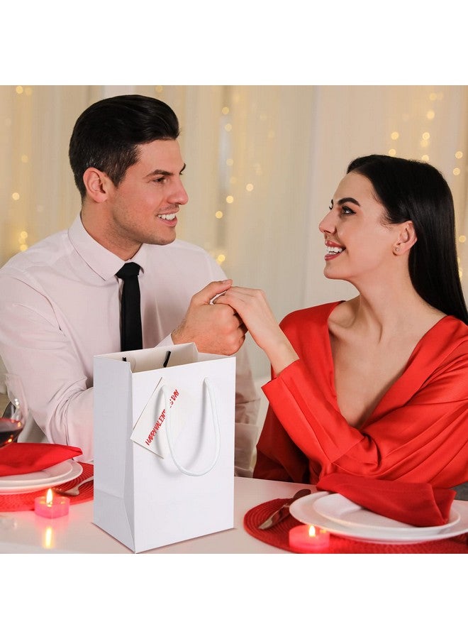 شير أكياس هدايا بيضاء من شير، 50 قطعة، مقاس 5.3 × 3.7 × 8.1 بوصة، أكياس هدايا ورقية صغيرة لامعة بمقابض، أكياس هدايا للحفلات، أكياس هدايا لحفلات الزفاف وأعياد الميلاد وحفلات استقبال المولود - Image 3