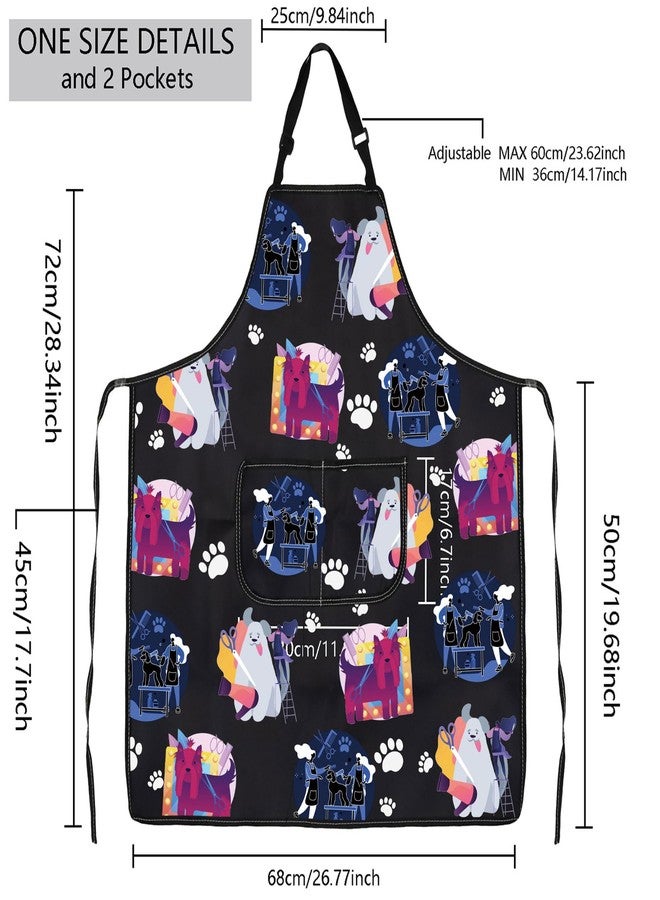 MBMSO Dog Groomer Apron for Dog Lover Gift Dog Grooming Kitchen Apron Dog Print Art Bib Aprons Colorful Apron with Pockets (Dog Groomer Art Apron-b) - Image 2