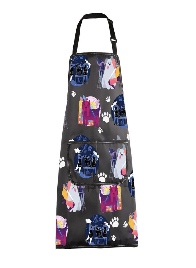 MBMSO Dog Groomer Apron for Dog Lover Gift Dog Grooming Kitchen Apron Dog Print Art Bib Aprons Colorful Apron with Pockets (Dog Groomer Art Apron-b) - Image 1