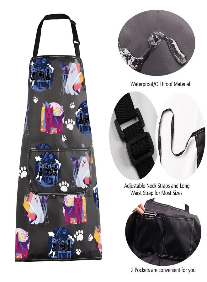 MBMSO Dog Groomer Apron for Dog Lover Gift Dog Grooming Kitchen Apron Dog Print Art Bib Aprons Colorful Apron with Pockets (Dog Groomer Art Apron-b) - Image 5