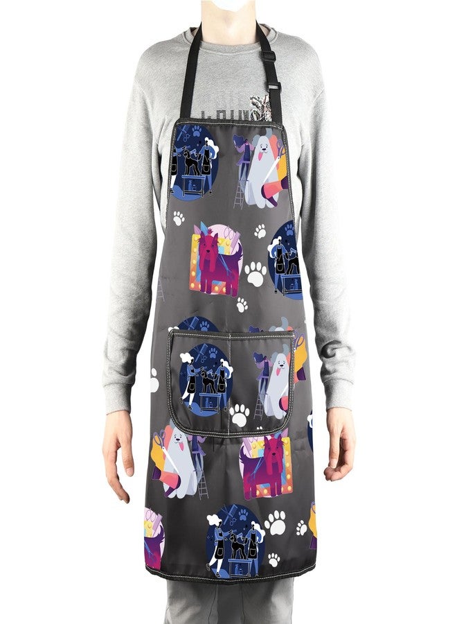 MBMSO Dog Groomer Apron for Dog Lover Gift Dog Grooming Kitchen Apron Dog Print Art Bib Aprons Colorful Apron with Pockets (Dog Groomer Art Apron-b) - Image 4