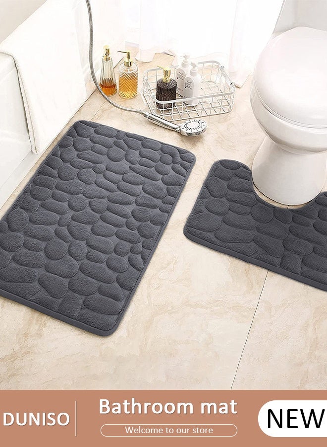 DUNISO 2 Pieces Bathroom Rugs Mat Super Soft Water Absorbent Microfiber Non-Slip Quick Drying Bath Tub Mat Toilet Rugs Perfect Bathroom Mats for Bathroom Tub and Shower - Image 1