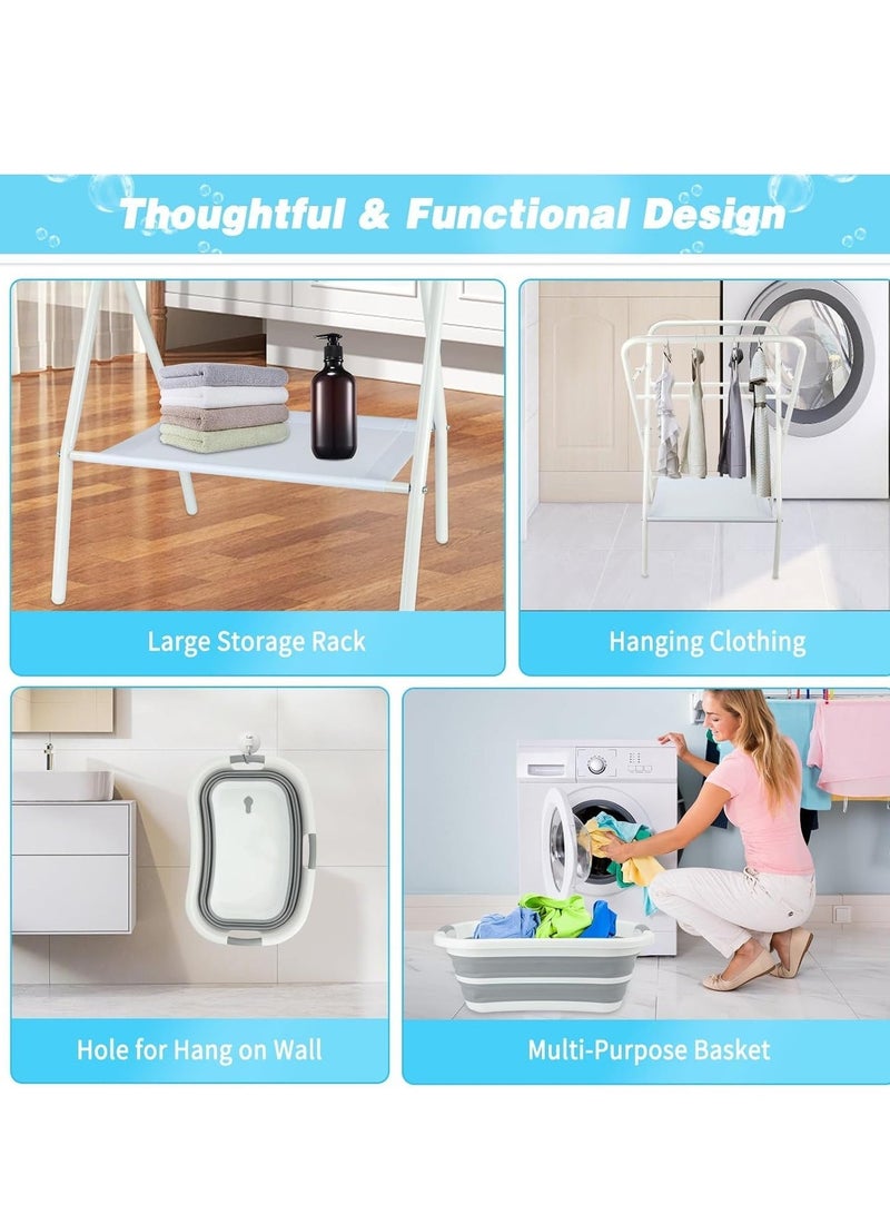 WALALLA Foldable Baby Bathtub with Fixed Elevated Stand, Collapsible Infant Bathing Tub Washing Station with Drain Hose and Storage Shelf, Portable Baby Shower Tub for Newborns, Toddlers, Indoor and Outdoor Use - Image 3