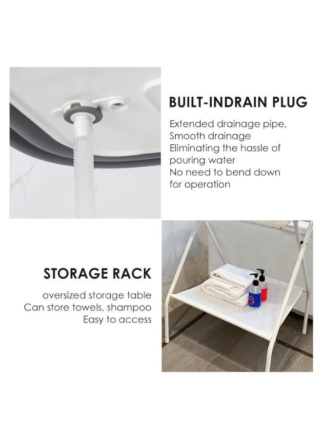 WALALLA Foldable Baby Bathtub with Fixed Elevated Stand, Collapsible Infant Bathing Tub Washing Station with Drain Hose and Storage Shelf, Portable Baby Shower Tub for Newborns, Toddlers, Indoor and Outdoor Use - Image 5