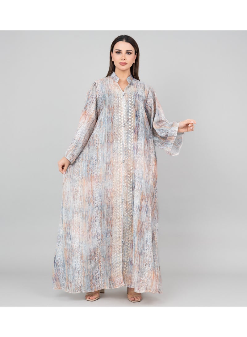 اكسا جلابية بتلات ناعمة مطرزة مع حزام - Image 1