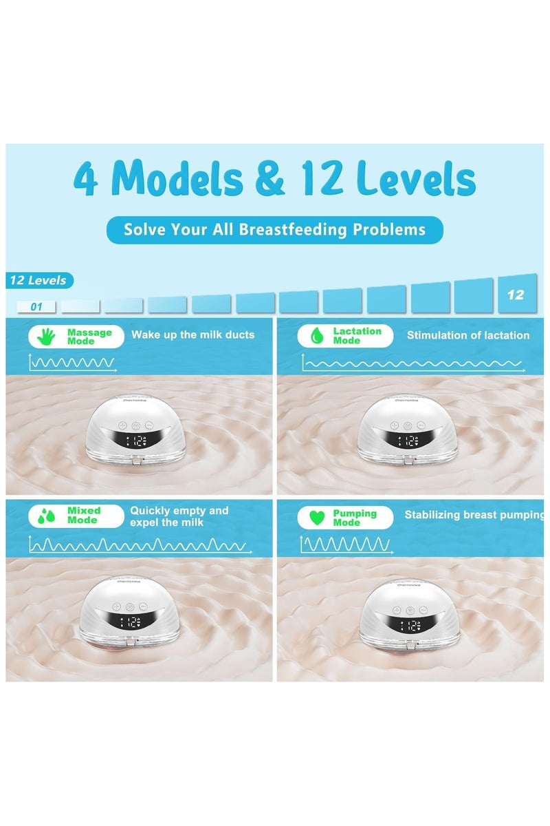 بلان A مضخة حليب كهربائية محمولة تُرتدى داخل حمالة الصدر بدون استخدام اليدين، مزودة بـ 4 أوضاع و12 مستوى شفط، شاشة LED ذكية، بطارية قابلة للشحن، وسعة 210 مل للاستخدام اليومي المريح - Image 4