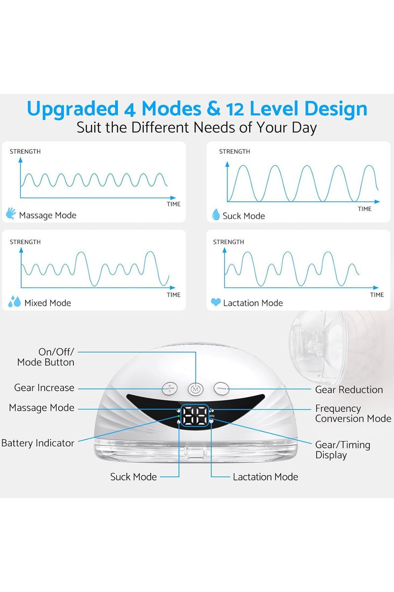بلان A مضخة حليب كهربائية محمولة تُرتدى داخل حمالة الصدر بدون استخدام اليدين، مزودة بـ 4 أوضاع و12 مستوى شفط، شاشة LED ذكية، بطارية قابلة للشحن، وسعة 210 مل للاستخدام اليومي المريح - Image 5