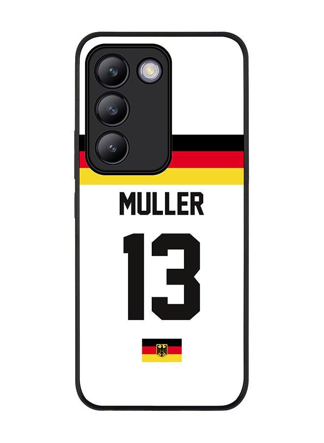 Stylizedd Rugged Black edge case for Vivo V30 Lite 5G, Slim fit Soft Case Flexible TPU Gel Thin Cover -  Football Team - Germany, Player Name - Muller - Image 1
