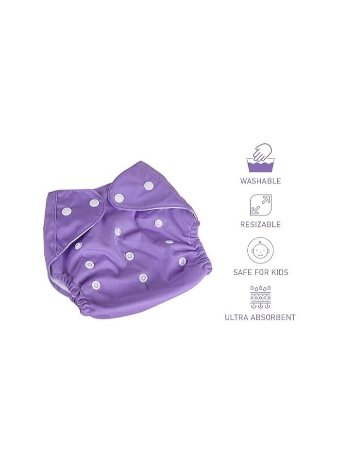 Generic Adjustable Cotton Pocket Diapers Reusable Washable for Babies, Infants and Toddlers 0-3 Years (Purple)  - Image 2