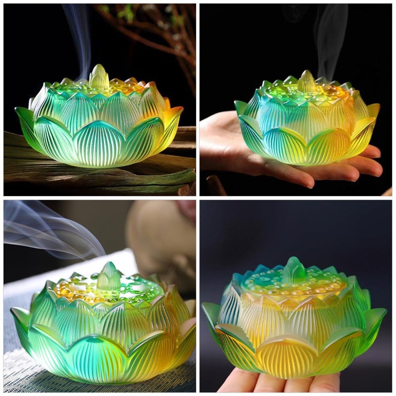 موقد بخور لوتس زجاجي ملون - مبخرة عطرية عكسية - ديكور زن لغرفة التأمل - Image 5