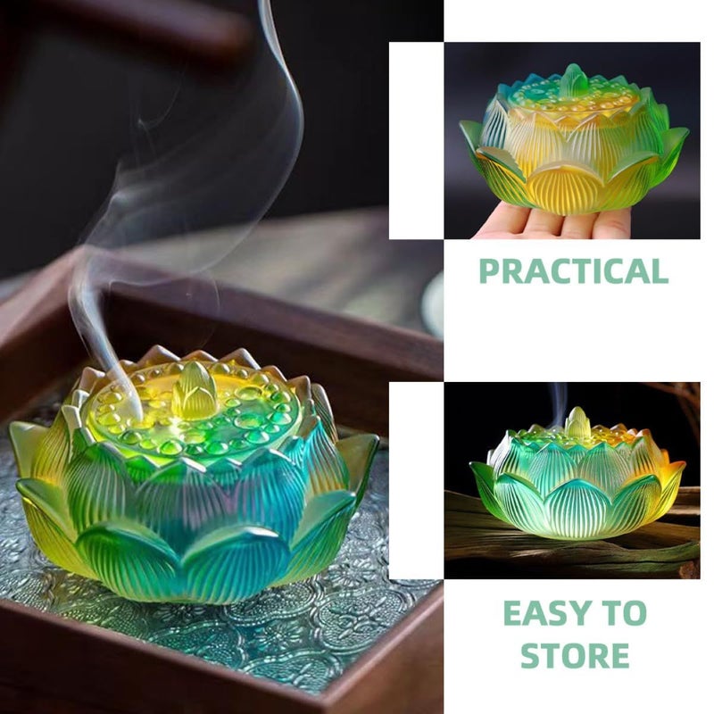 موقد بخور لوتس زجاجي ملون - مبخرة عطرية عكسية - ديكور زن لغرفة التأمل - Image 4