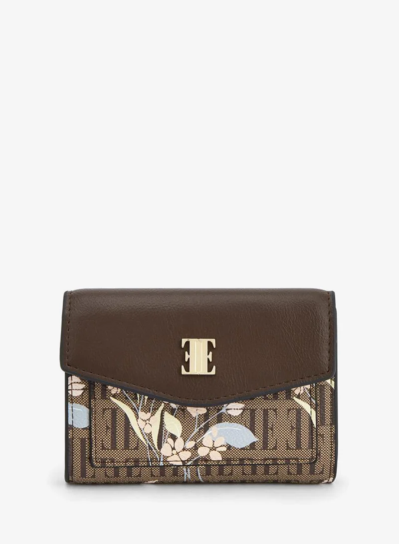 ايل Floral Monogram Print Wallet With Button Closure