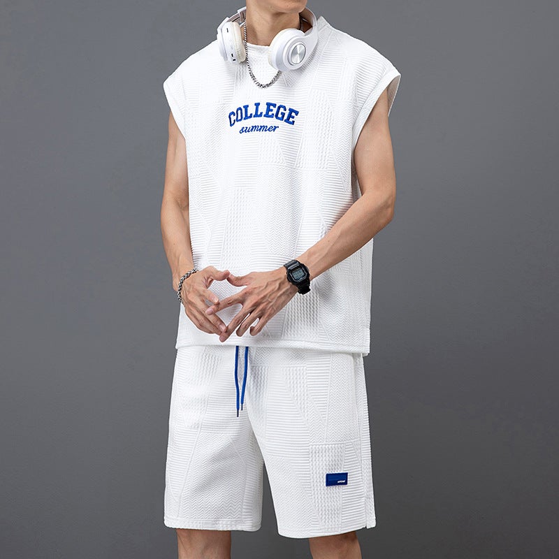 New Mens Sleeveless Vest and Shorts Set Casual Sportswear White - Image 1