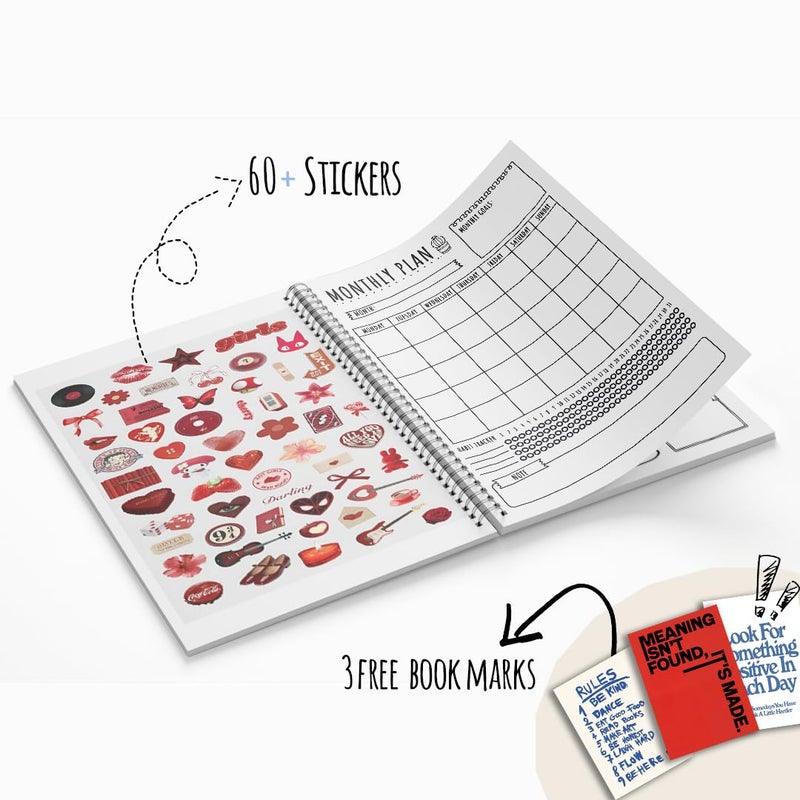 zenithink Daily Planner Undated KIT with 3 Bookmarks | 60+Stickers - 350gsm A5 Size Hard Bound, 80 GSM - 164 pages | Day | Weekly | Monthly Pages (Green flame- Daily Planner Get Things Done) | 4 Months - Image 2