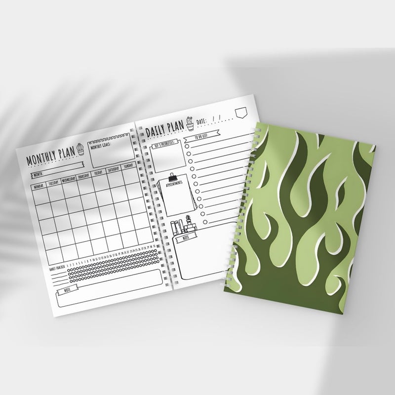 zenithink Daily Planner Undated KIT with 3 Bookmarks | 60+Stickers - 350gsm A5 Size Hard Bound, 80 GSM - 164 pages | Day | Weekly | Monthly Pages (Green flame- Daily Planner Get Things Done) | 4 Months - Image 4