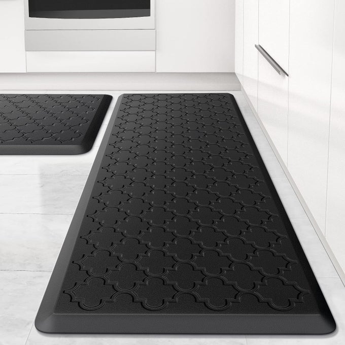 KITCHEN MAT 2 PCS CUSHIONED ANTIFATIGUE FLOOR MAT WATERPROOF NONSKID ERGONOMIC COMFORT FOAM RUGS STANDING MAT FOR KITCHEN FLOOROFFICE SINK LAUNDRYBLACK