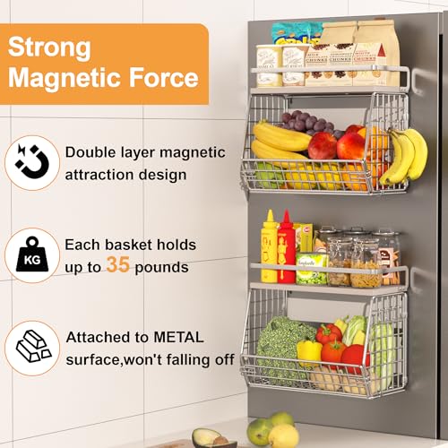 Clothink Wire Fruit Basket 2 IN 1 Magnetic Hanging Wall Produce Basket with Spice Rack for Potato Onion Vegetable Storage for PantryKitchen Countertop and Fridge Organizer - Image 3
