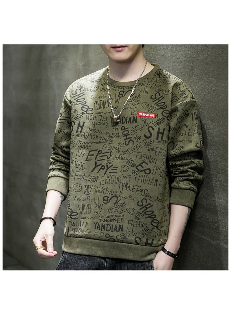 Large Size Fashionable Men's Letter Printed Loose Long Sleeved T-shirt  - Image 1