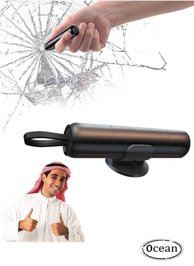 Ocean Portable Safe Hammer Glass Breaker (Black), 2-in-1 Car Safety Hammer Seat Belt Cutter Spring Type Glass Breaker, Emergency Life Key For Car  - Image 1