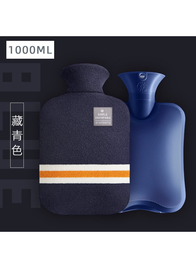 Generic Macaron Color Hot Water Bag Large Portable Hand Warmer 1L navy blue 