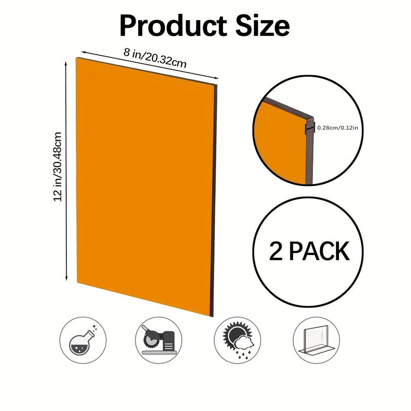 Orange Colored 8x12 Inch Thick Acrylic Board For Free Expression Marking Crafts And Painting - Image 2