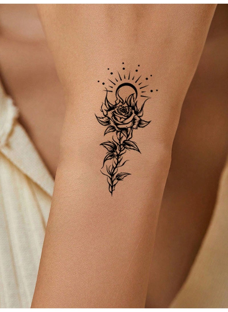 الكنز 30 ملصق وشم مؤقت للنساء،تاتوهات للجسم حجم كبير, مجموعة متنوعة من الأنماط الجريئة والجريئة بما في ذلك الزهرة السوداء والفراشة وصائدة الأحلام والقمر، ملصقات فنية للجسم مقاومة للماء لليدين والوسادات والفخذين، مثالية لمكياج الحفلات، تدوم من 2 إلى 5 أيام! - Image 4